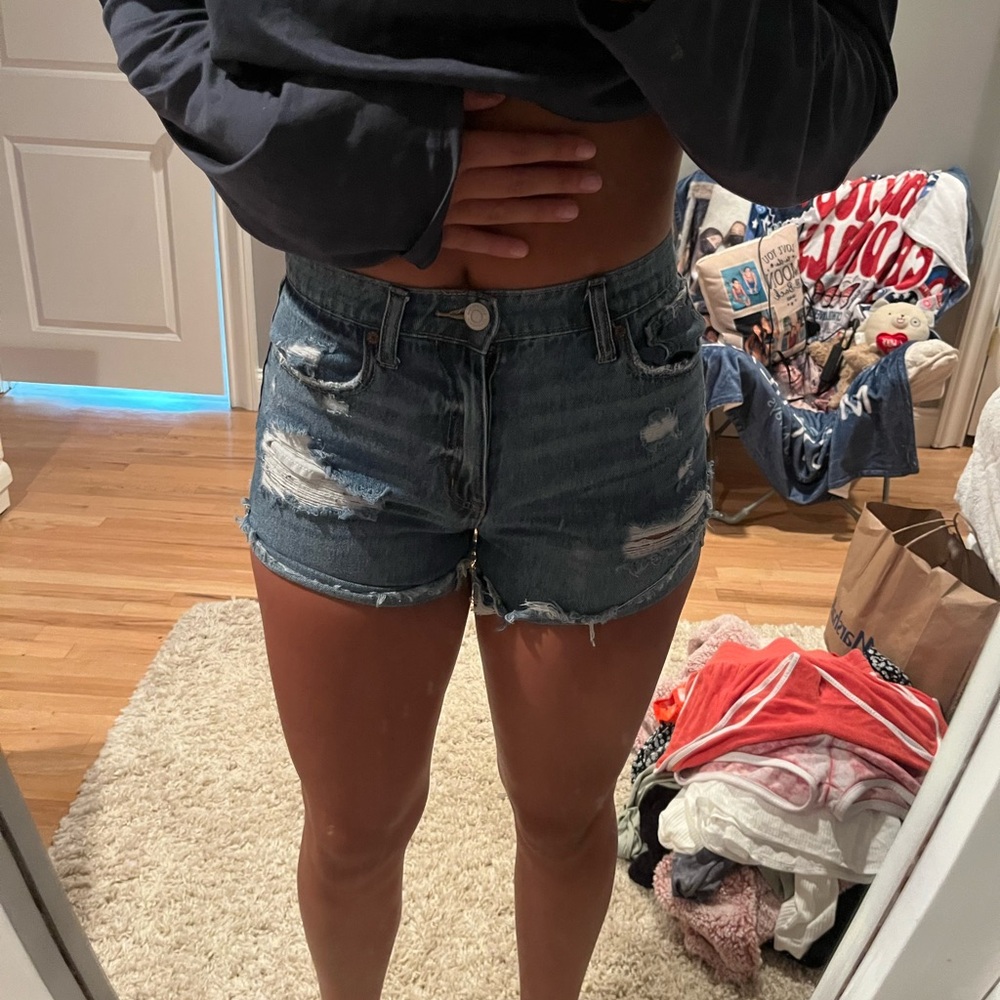 Trendy Blue Distressed Jean Shorts